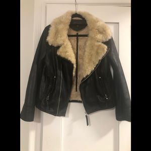 FABULOUS FUR S Moto shearling jacket with faux fur lining 2 zippered ptks
